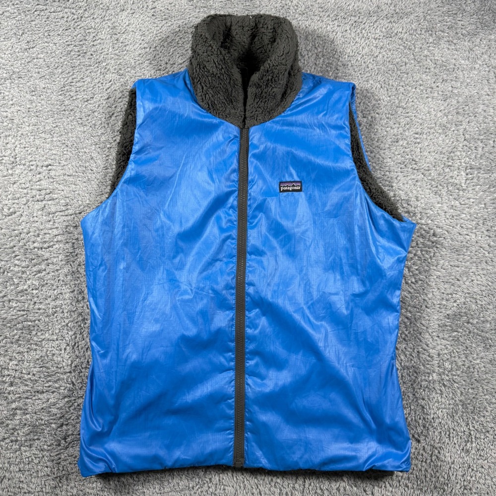 VTG Patagonia Reversible Vest Womens Large Blue Grey Fleece Full Zip Nylon